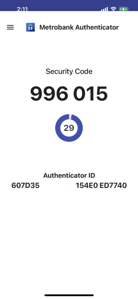 Metrobank Authenticatorアプリの図